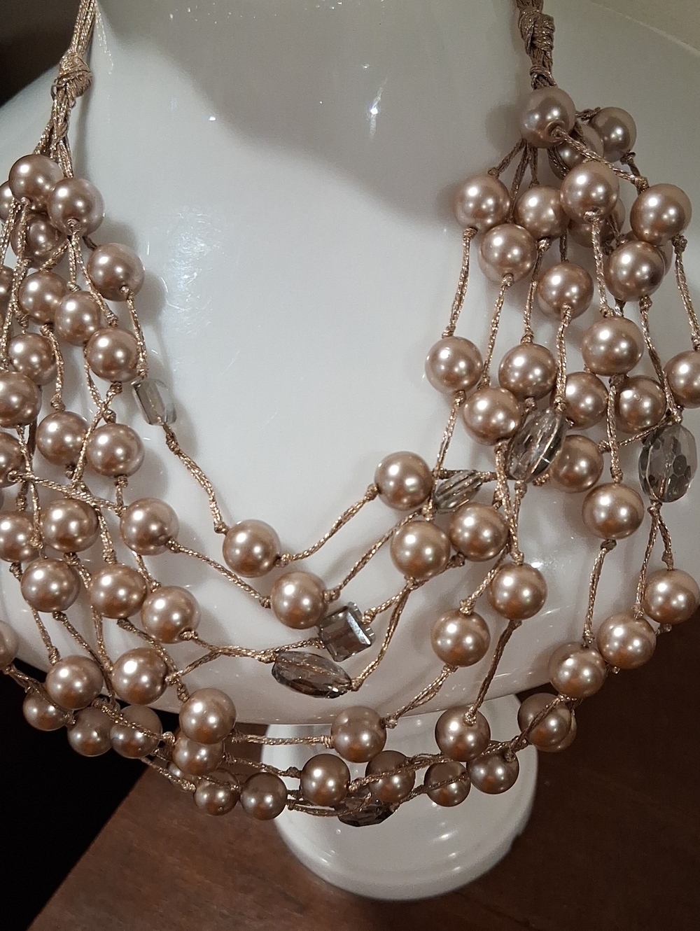Gold-Tone Multi-Strand Pearl Statement Necklace